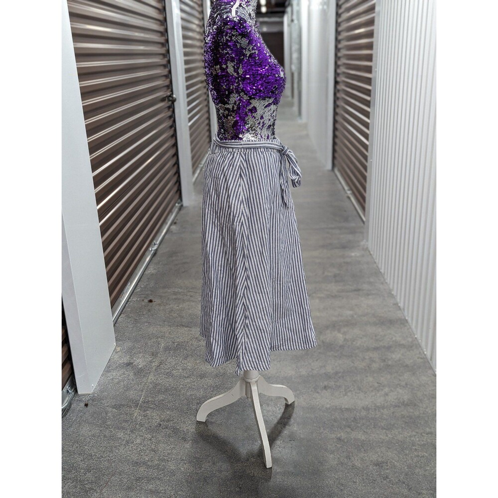 Talbots Nautical A-Line Blue & White Striped Belted Skirt w/ Pockets‎ Sz MP NEW - Picture 5 of 9